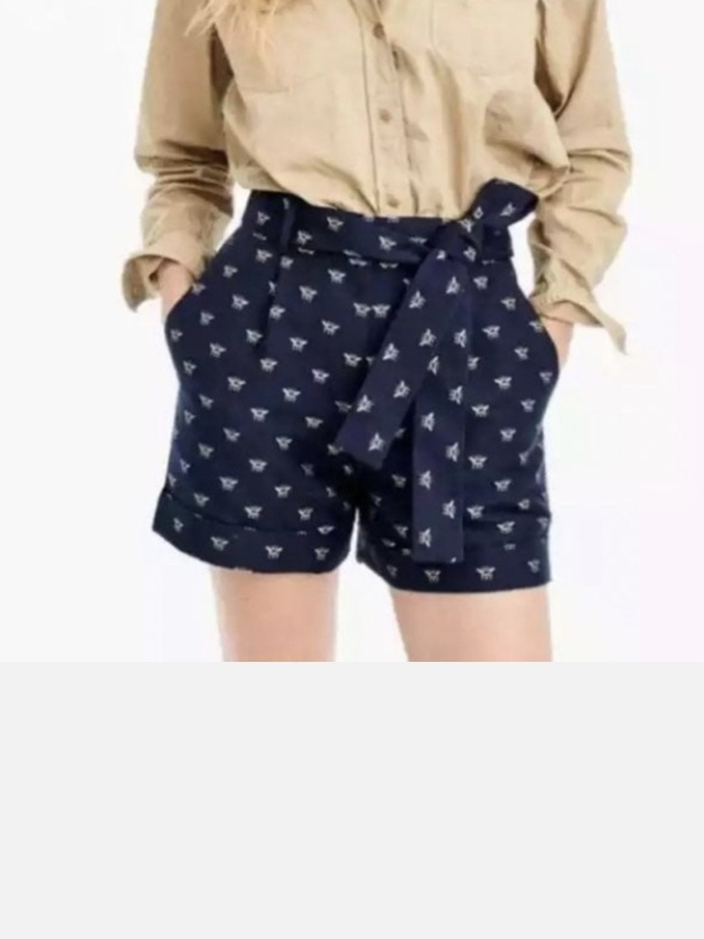 Navy Printed Tie-Waist Women's Bermuda Shorts